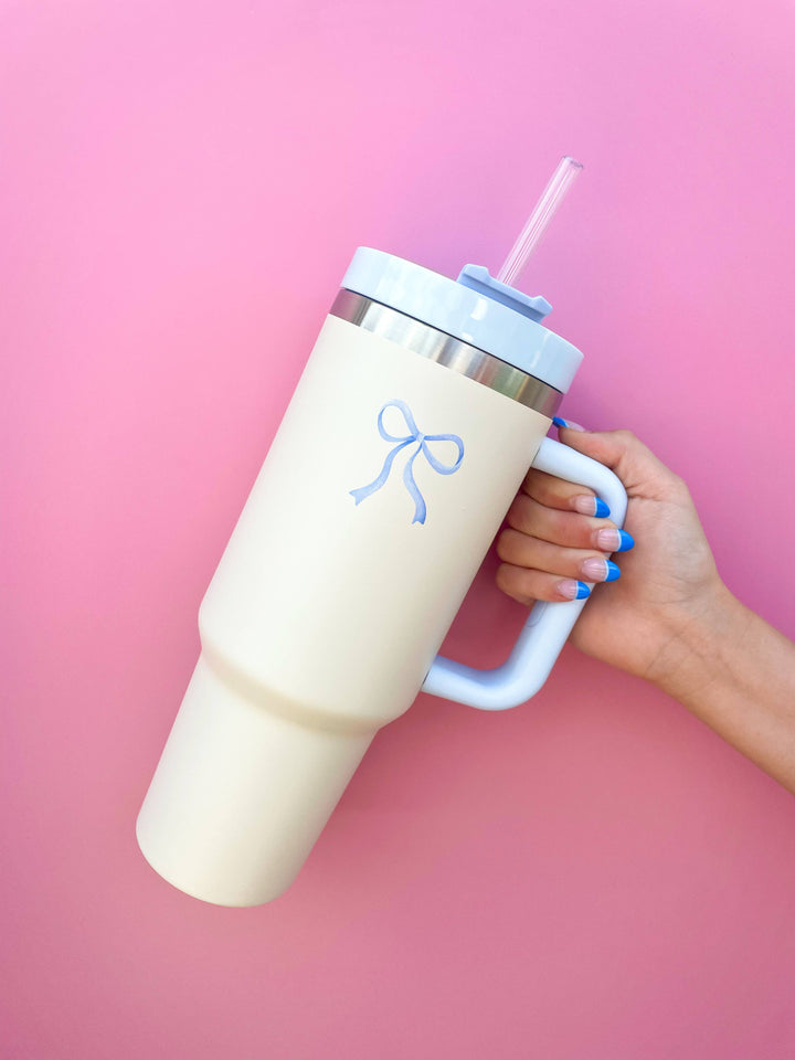 Rock Paper Scissors - Cream & Blue Bow 40oz Tumbler