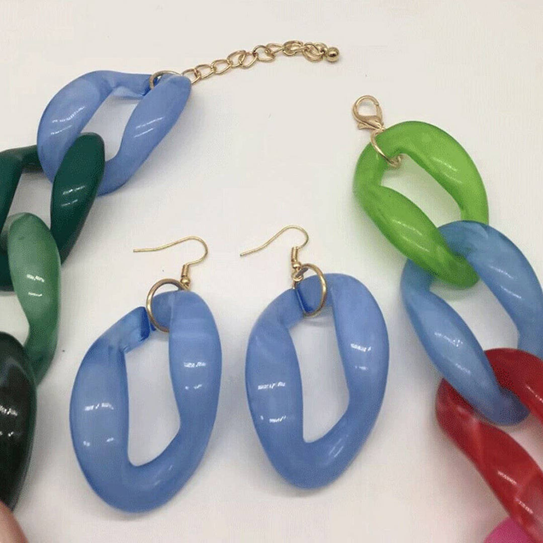 ACCITY - ACRYLIC COLORFUL CHAIN LINK NECKLACE EARRINGS SET_CWMM4910: Green / (OS) 1