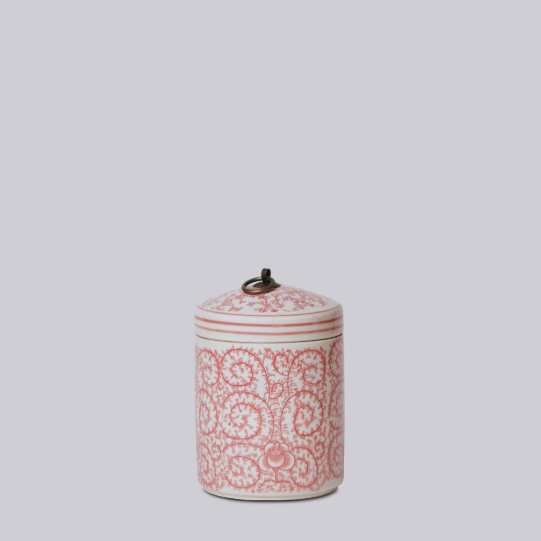 Cobalt Guild - Red and White Porcelain Scrolling Peony Storage Jar