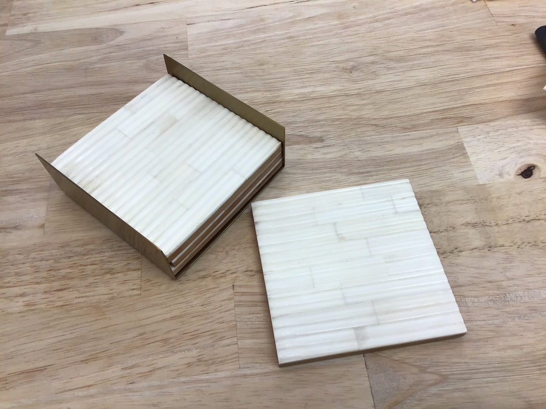 BLACK RIBBED BONE COASTERS SET OF 4 IN