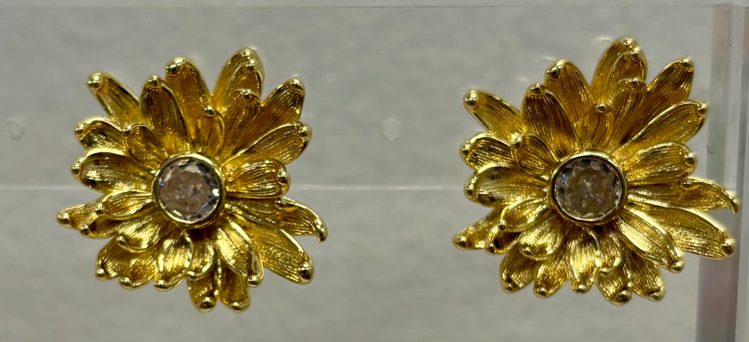 Large Flower Burst with Clear Zirconia Center Earring