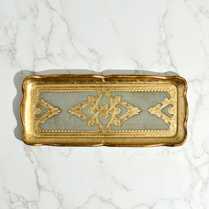 Florentine Carved Gilded Wood Narrow Tray, Made in Italy: Cappuccino
