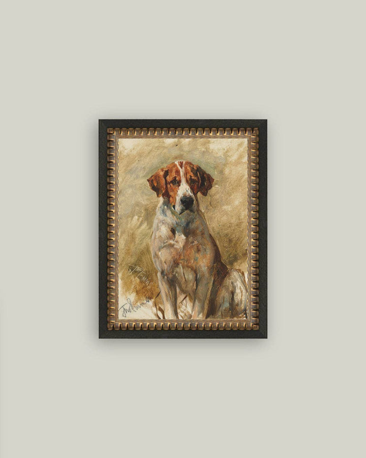 Petal Lane Home - Study of a Hound Framed Antique Art: 5x7