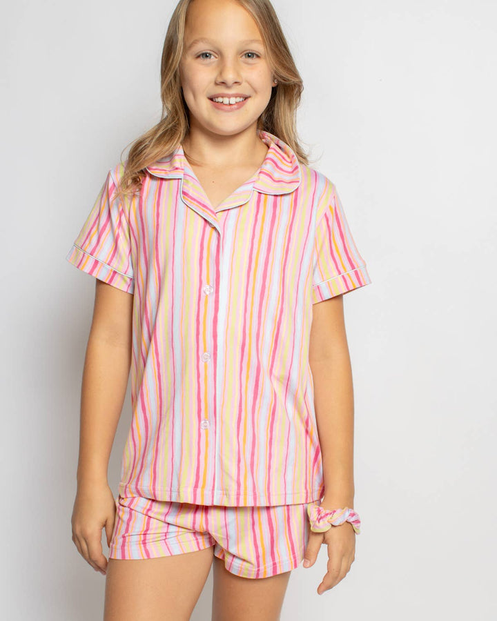 The Royal Standard - Girl's Addie Stripe Sleep Shorts Set   Pink/Multi   -Asst.: Small (6-7)