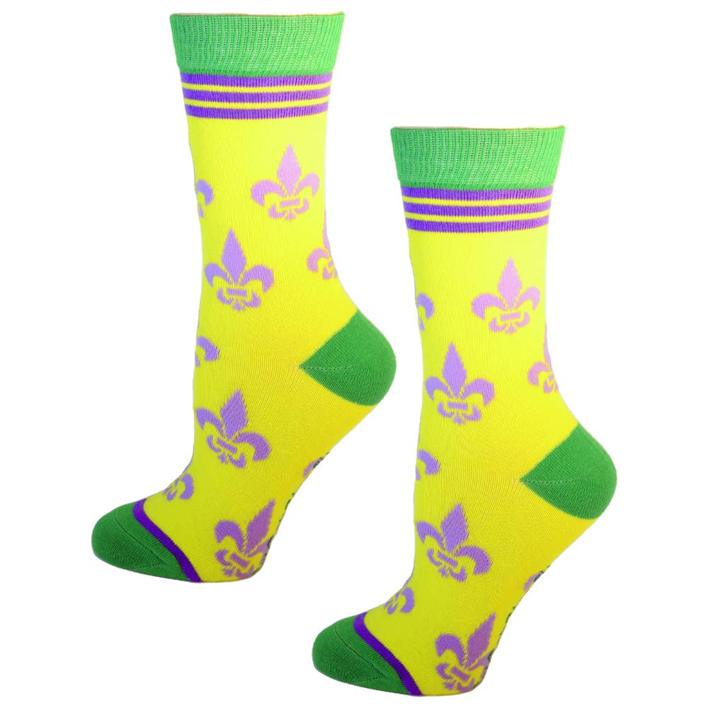 Buy Socks You All - Fleur de Lis Shapes Yellow Green and Purple Women's Socks