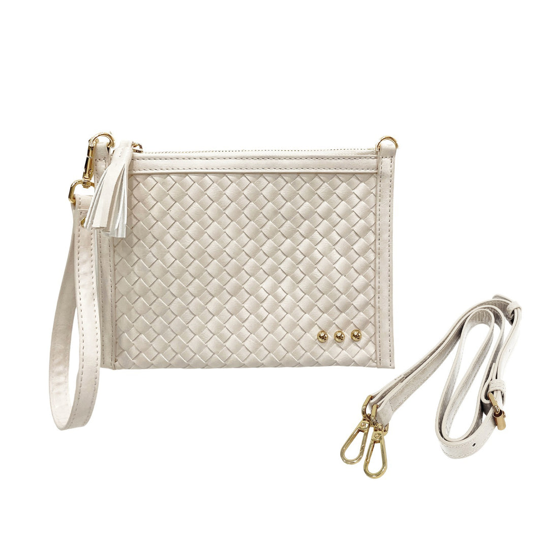 Woven Cream Veda Woven Crossbody and Clutch Bag