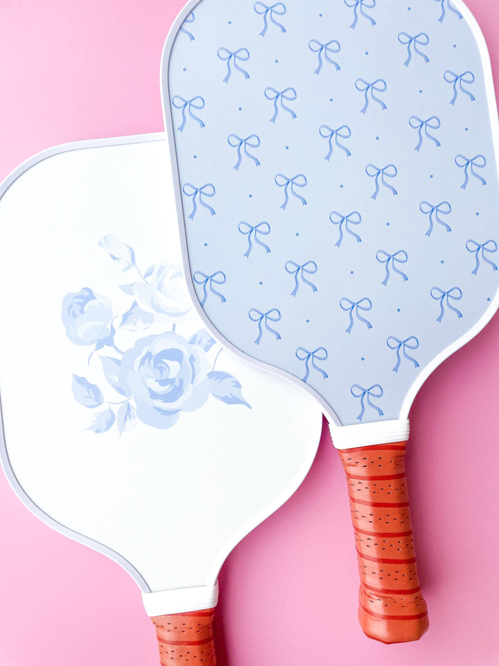 Rock Paper Scissors - Coquette Blue Bow Floral Pickleball Paddle 