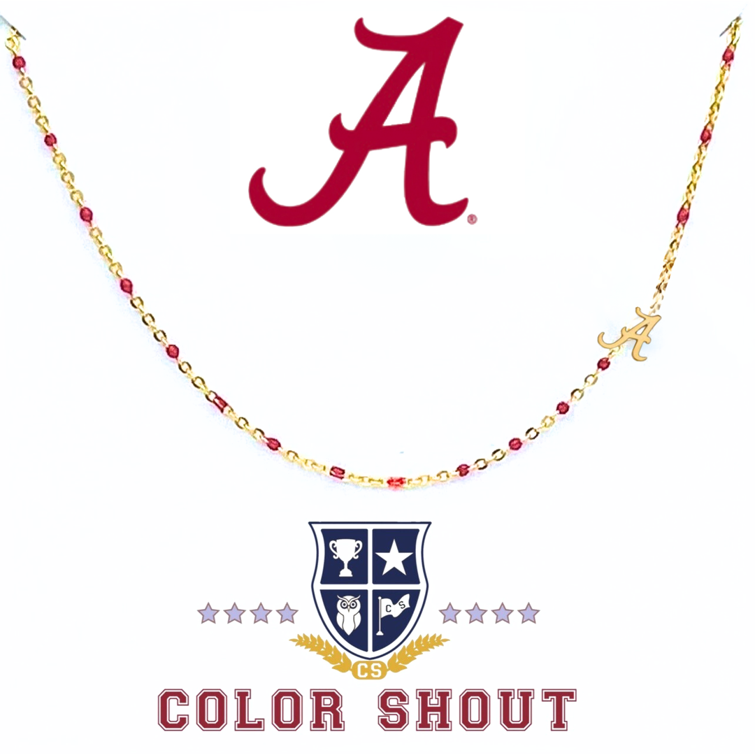 Color Shout - The College Logo Necklace: Side Set Logo on Enamel Bead Necklace: Georgia