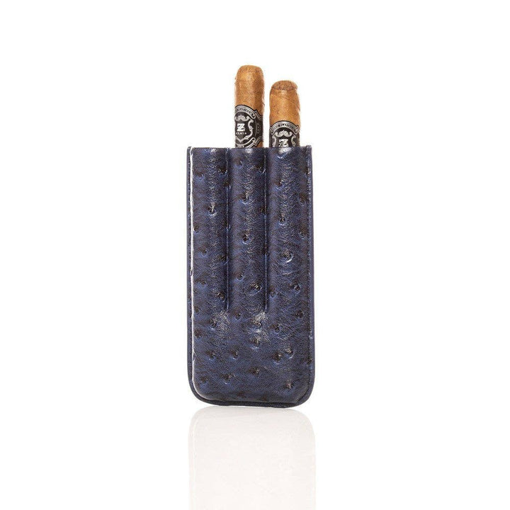 Brouk and Co. - Keep it Fresh Cigar Holder Triple In Ostrich Leather: Blue Ostrich-2311