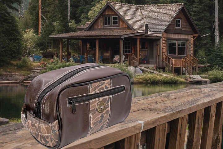 Zep-Pro - Shot Shell Brown Pebble Old School Camo Men's Toiletry Dopp Bag.: Green/Gray