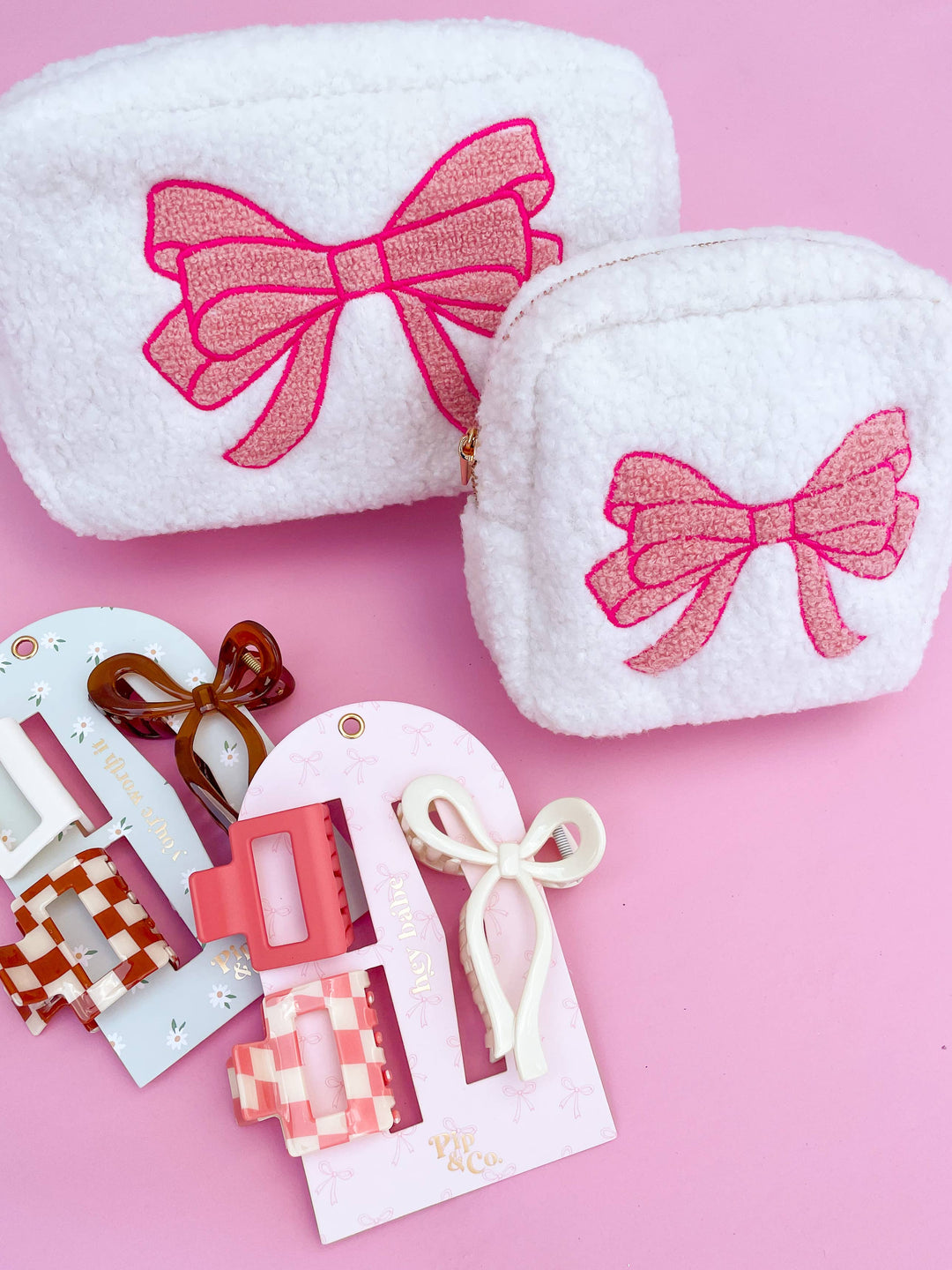 Rock Paper Scissors - Pink Bow Teddy Cosmetic Zipper Bag - Large