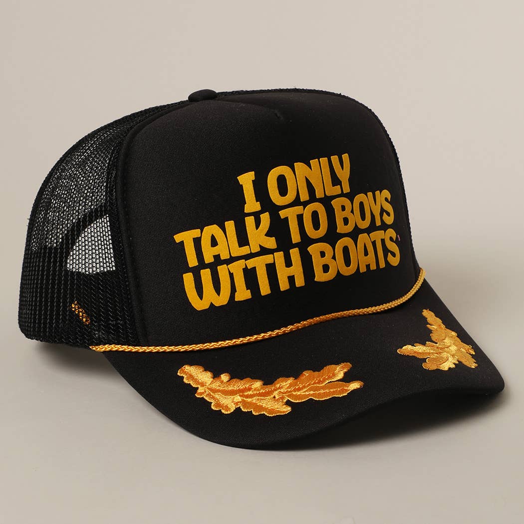 Fashion City - I Only Talk To Boys With Boats Text Mesh Back Cap: NEON BLUE / ONE SIZE