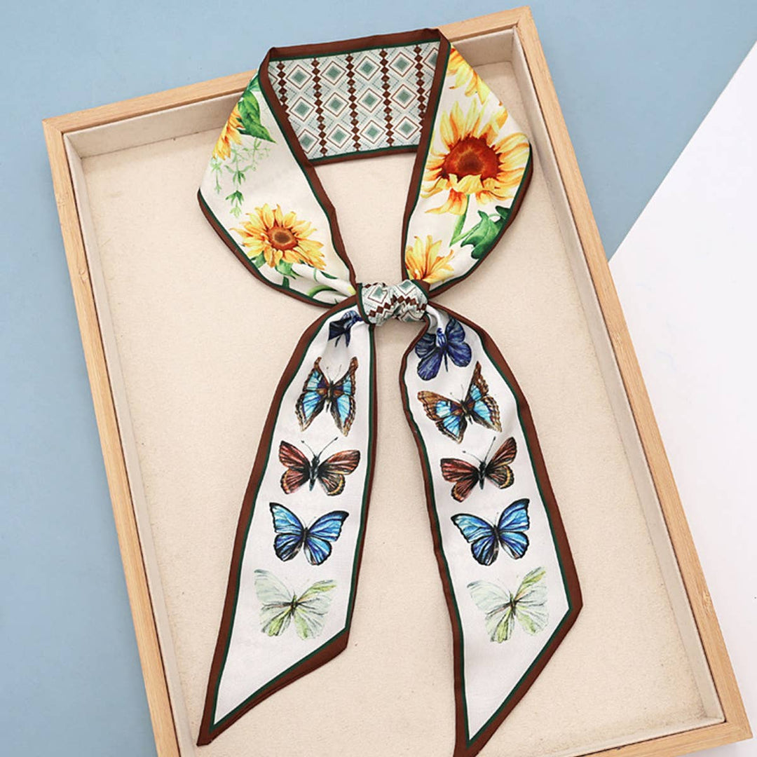ACCITY - Fruit Print Twilly Scarf – Hair Tie & Bag Ribbon_CWASC0431: Brown / (OS) 10