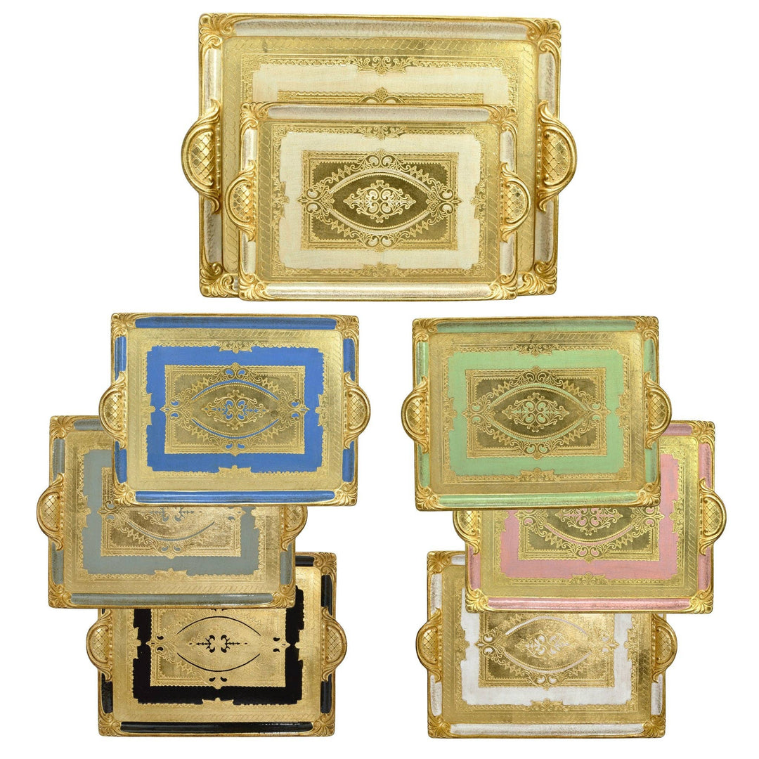 Florentine Carved Rectangle Tray with Handles, M or L, Made in Italy: Black / Medium