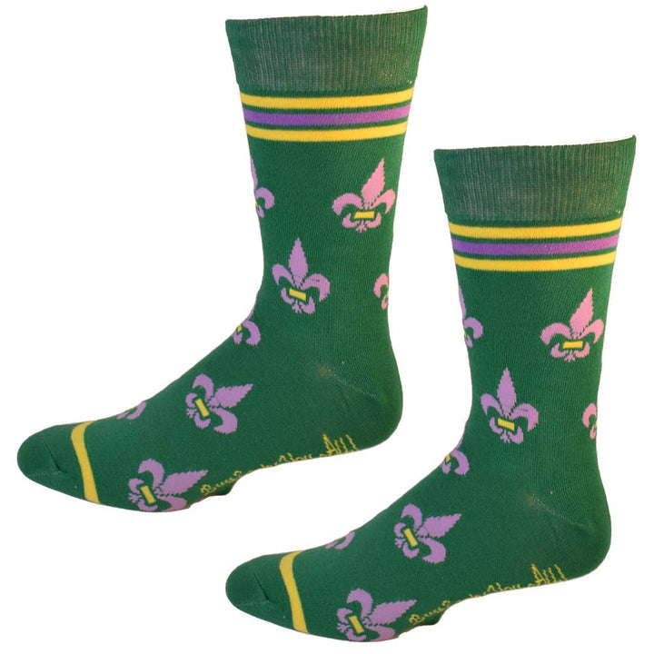 Buy Socks You All - Fleur de Lis Shapes Yellow, Green and Purple Men's Socks