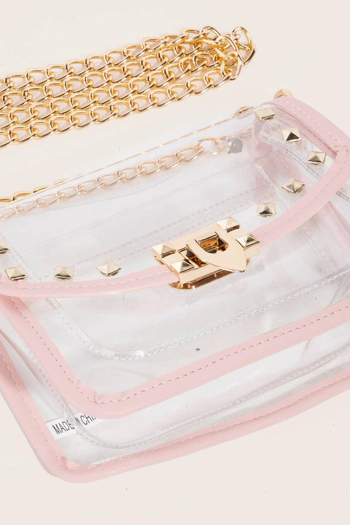 Anarchy Street - Transparent Rectangle Stud Trim Chain Bag: RG