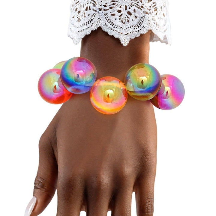 PinktownUSA - Bracelet Multicolor Iridescent Bubble Ball Bead: Multi Color / Gold / Stretch to Fit