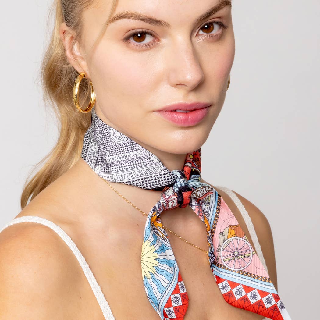 Fashion City - Colorful Geometric Pattern Light Weight Scarf: Red / ONE SIZE