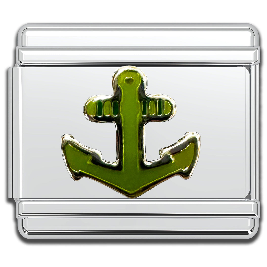 Natalia - Italian Bracelet Charm - Anchor (Green) 9mm Links