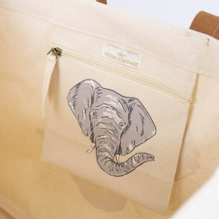 The Royal Standard - Elephant Love Tote   Natural/Gray/Black   19.5x13.5x7