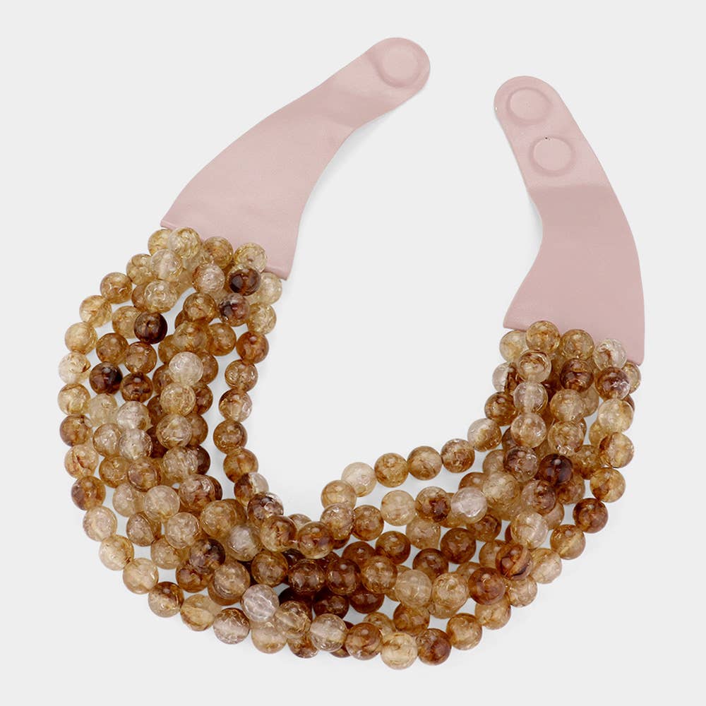 Sensibling Corp. - Chunky Acrylic Bead Layered Faux Leather Magnetic Necklace: Coral