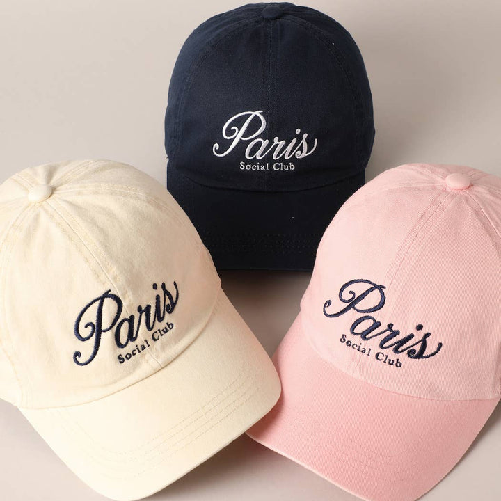 Fashion City - Paris Social Club Text Embroidery Baseball Cap: Pink / ONE SIZE