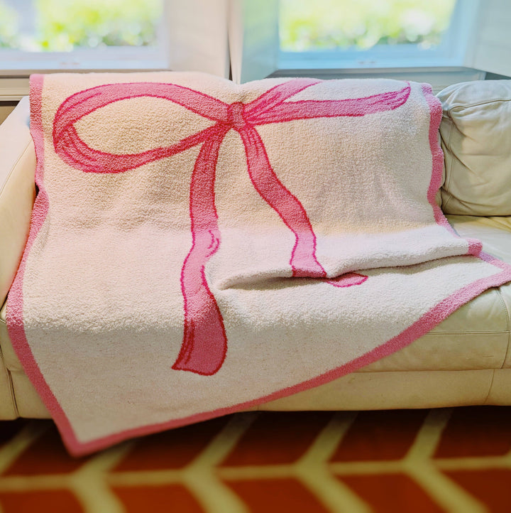 Ellison+Young - My Only Bow Coziest Blanket: White/Pink
