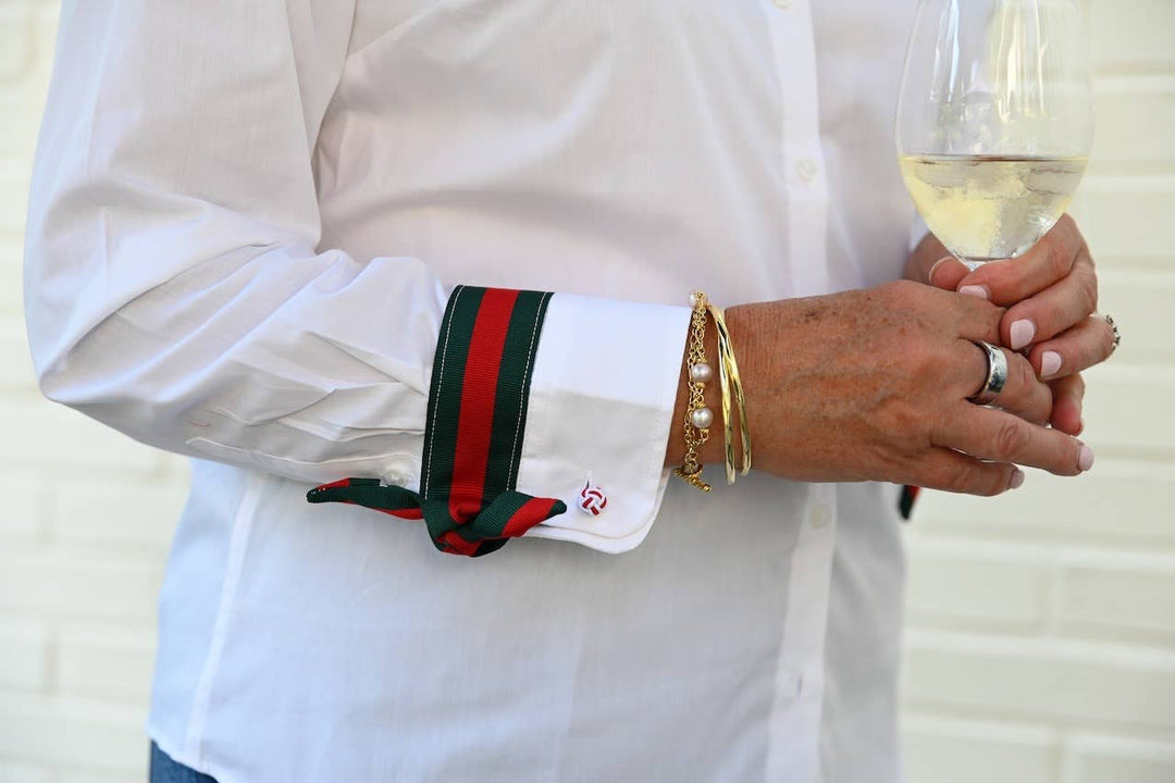 Pearly Vine - Audrey Ribbon FC - White w Green & Red Stripe Ribbon: White w Green & Red Stripe Ribbon / L