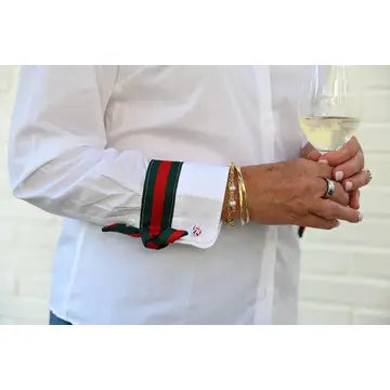 Audrey Ribbon FC - White w Green & Red Stripe Ribbon | White w Green & Red Stripe Ribbon