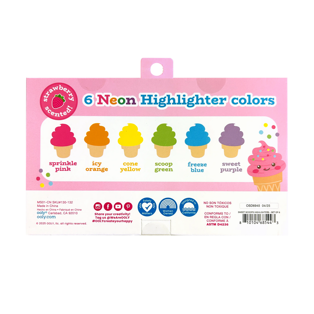 OOLY - Sweet Scoops Neon Highlighters - Strawberry Scented