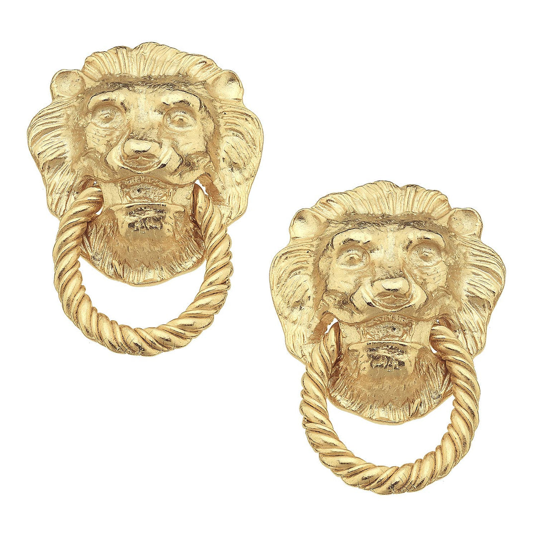 Susan Shaw - Handcast Gold Lion Head + Knocker Studs