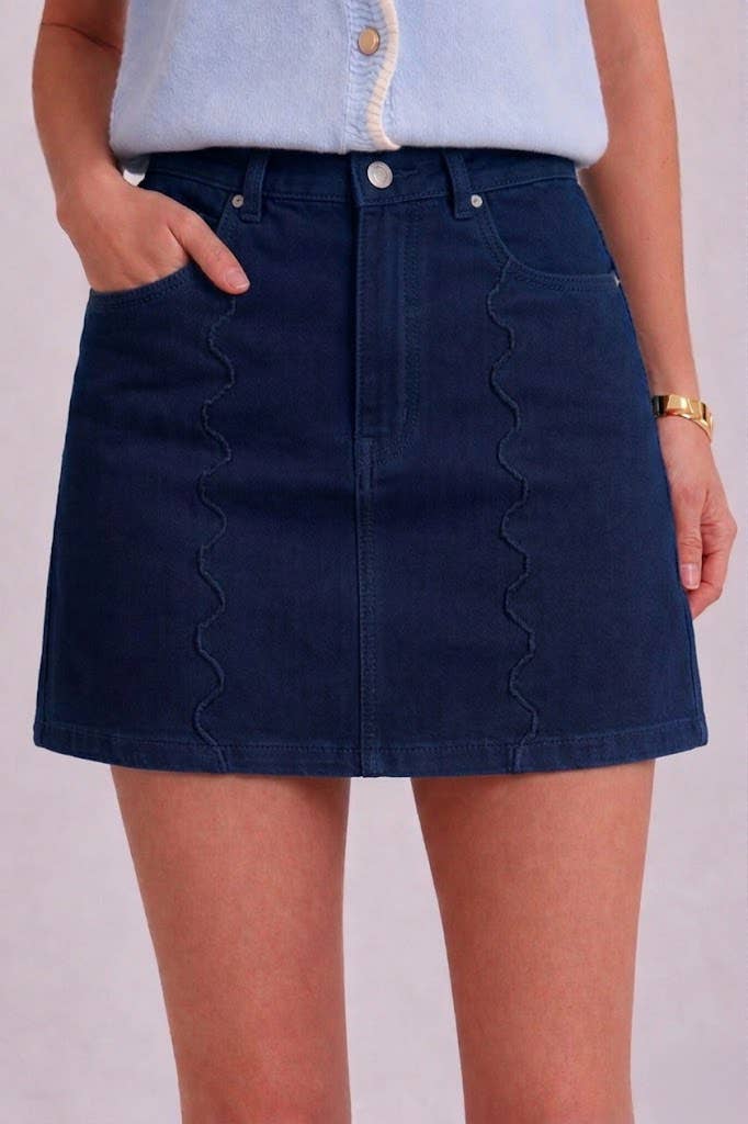 BON - GAME DAY SCALLOP EDGE SEAMED COLOR DENIM MINI SKIRT: ORANGE / S-M-L(2-2-2)