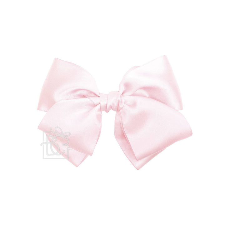 Beyond Creations, LLC - SATIN EUROPEAN BOW W/RUFFLED KNOT ON CLIP: 5" Euro Bow on Med. Alligator Clip / POWDER PINK