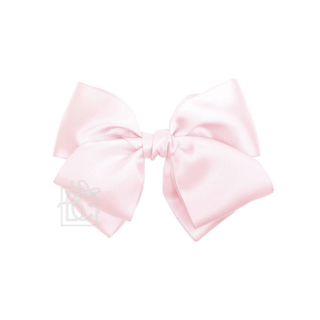 Beyond Creations, LLC - SATIN EUROPEAN BOW W/RUFFLED KNOT ON CLIP: 7" Euro Bow on Med. Alligator Clip / WHITE