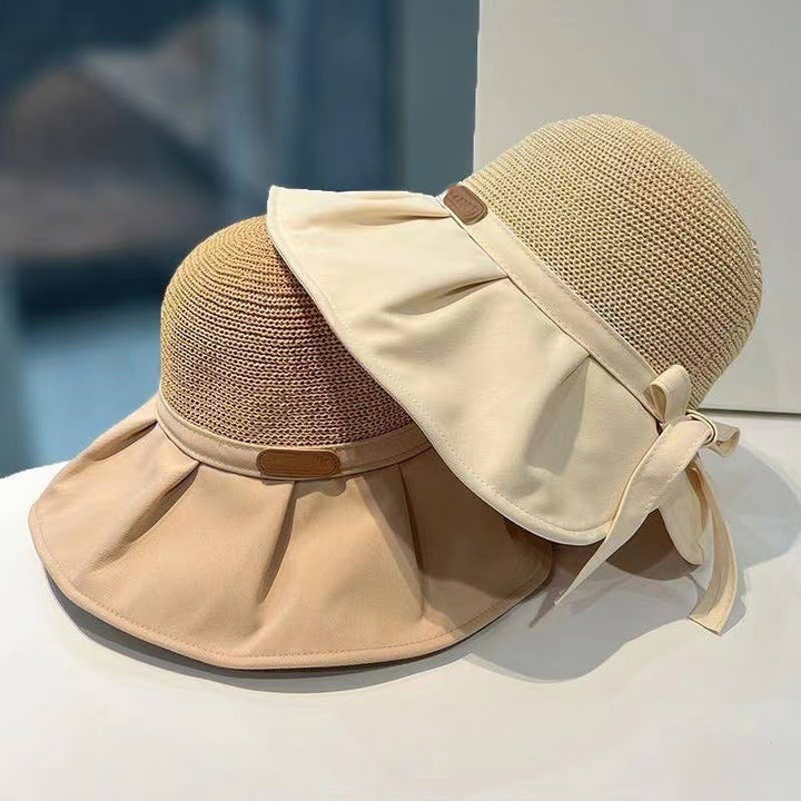 MKS America - Large Brim Bucket Hat Bow Tie Women's Hat: Beige