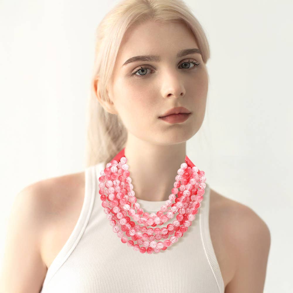 Sensibling Corp. - Chunky Acrylic Bead Layered Faux Leather Magnetic Necklace: Coral