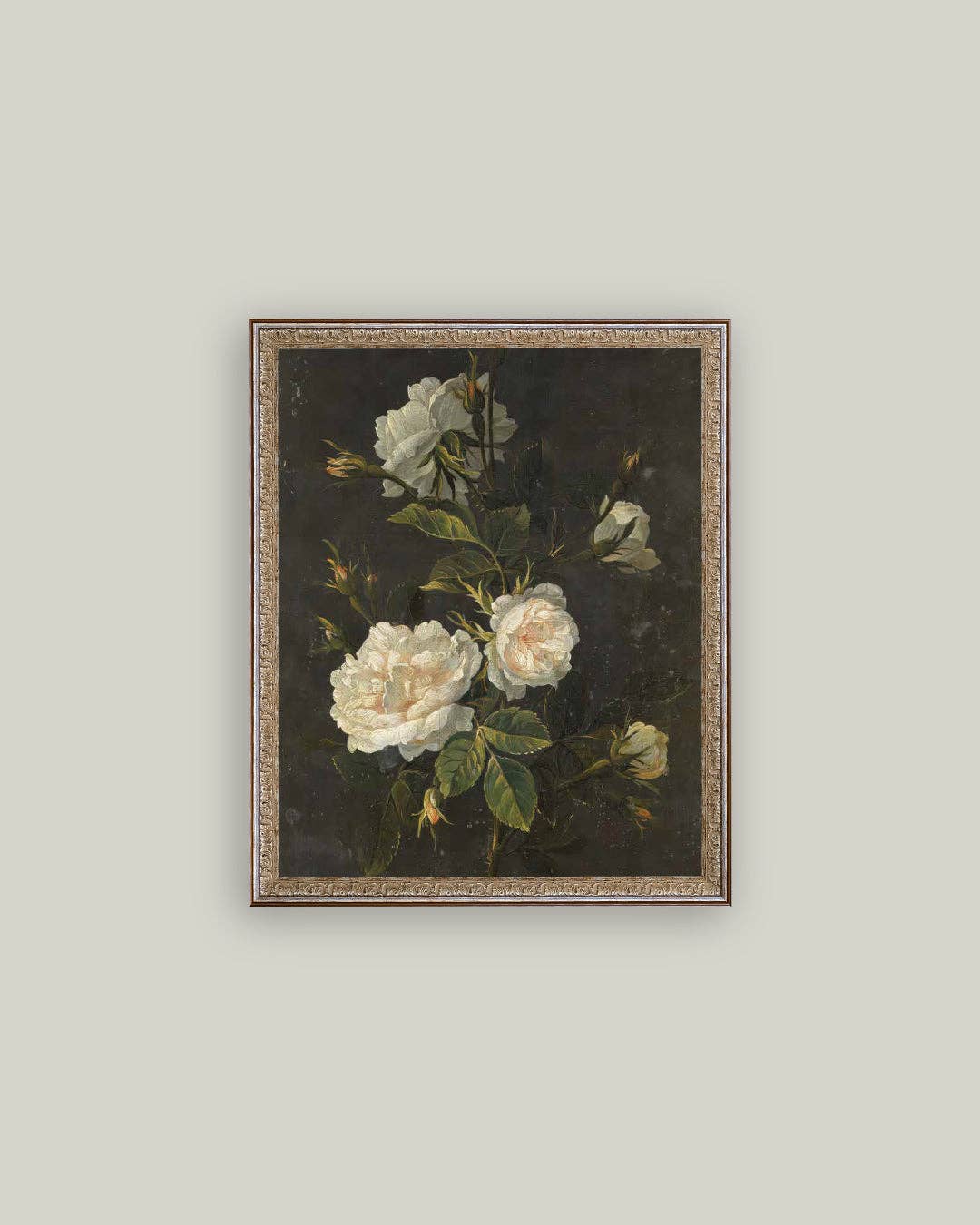 Petal Lane Home - Moody Still Life Rose Framed Antique Art: 12x16