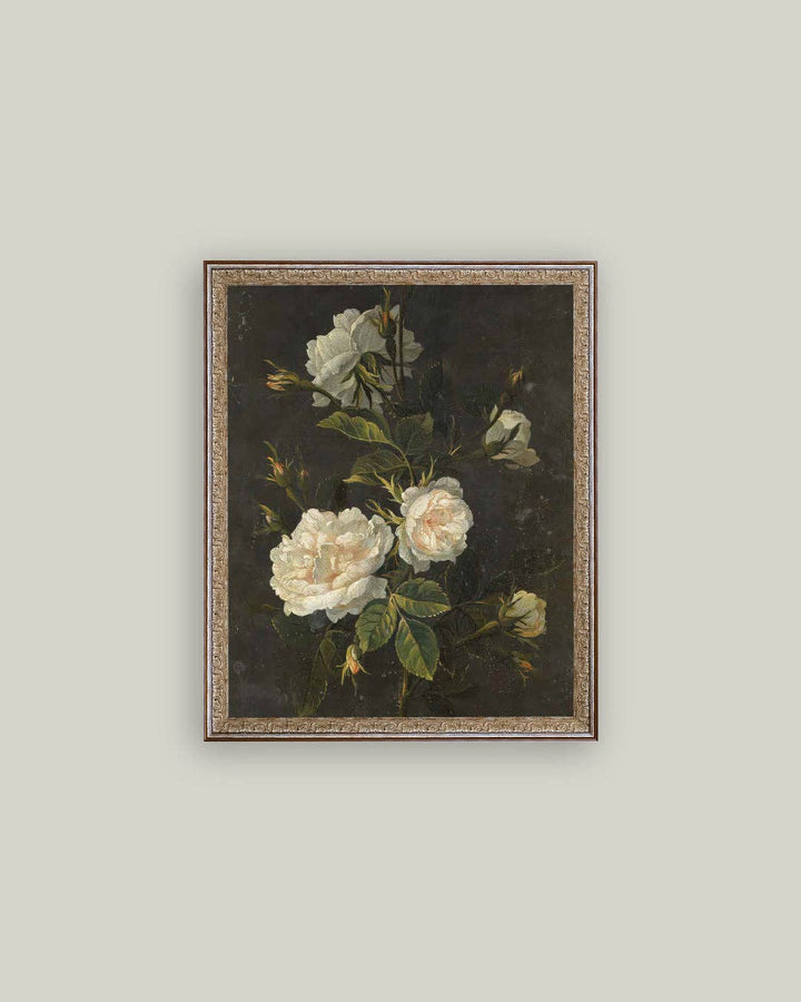 Petal Lane Home - Moody Still Life Rose Framed Antique Art: 12x16