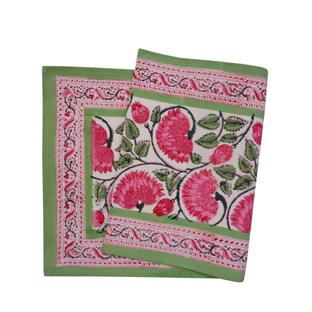 Ayras World - Kamal Gulabi Block Print Table Runner: 33 x 170 cms