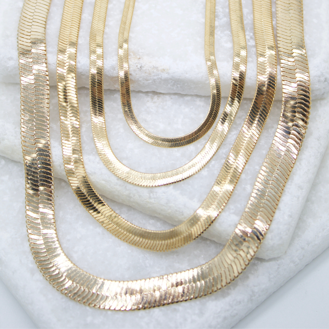MIA Jewelry - 18K Gold Filled Herringbone Chain (H29-37): 18' Inch / 6mm
