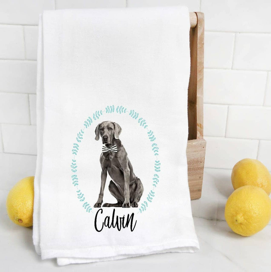 The Preppy Pineapple Home - Weimaraner Tea Towel, Watercolor Pet Portrait: No Accessory / Chinoiserie Chair