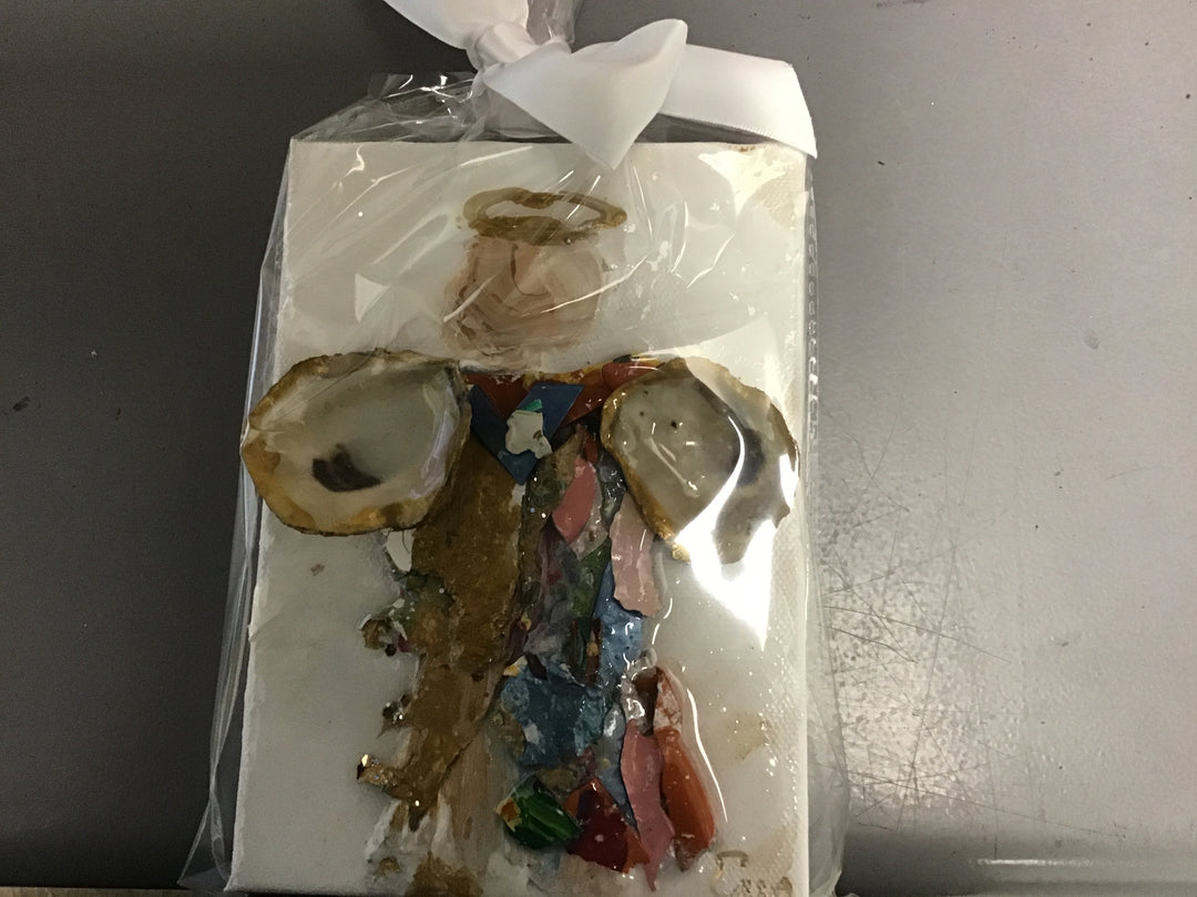 Angel On Canvas with Real Oyster Shell