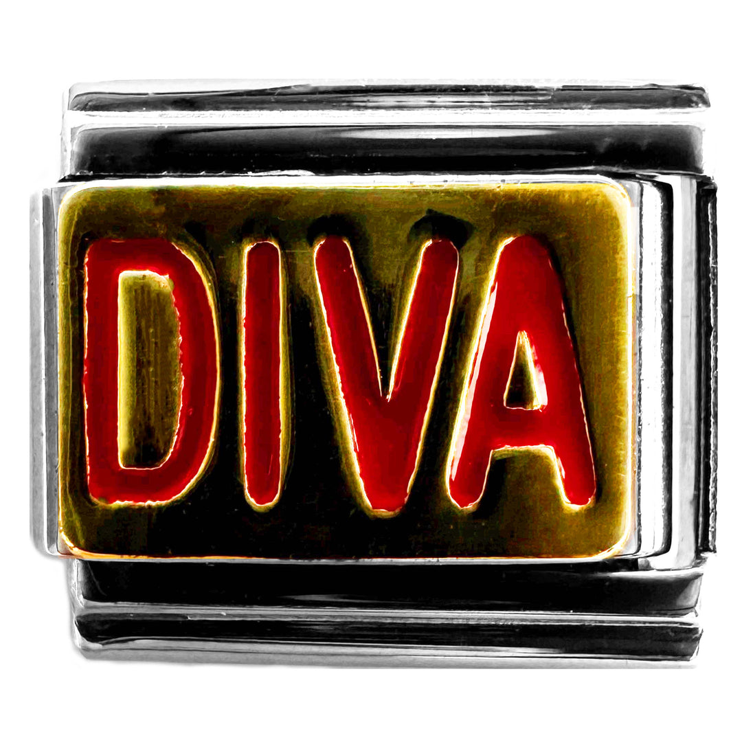 Natalia - Italian Bracelet Charm - Red "Diva" 9mm Links