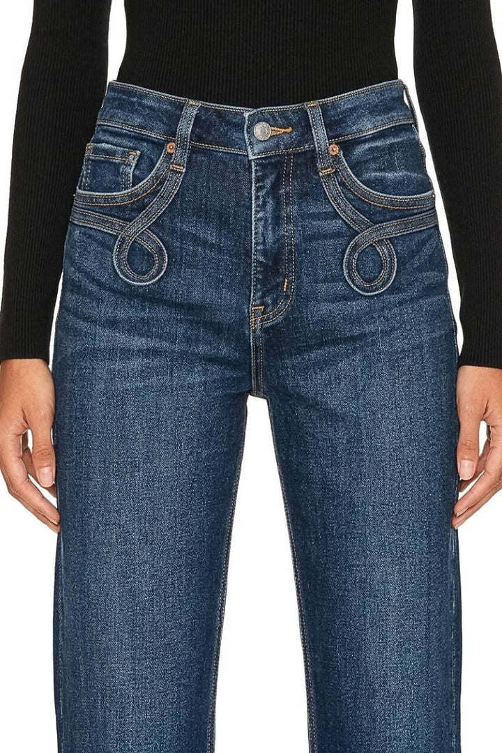 ARTEMIS VINTAGE - HIGH RISE TUMMY CONTROL WETERN DETAIL STRAIGHT JEANS: 9 (28)