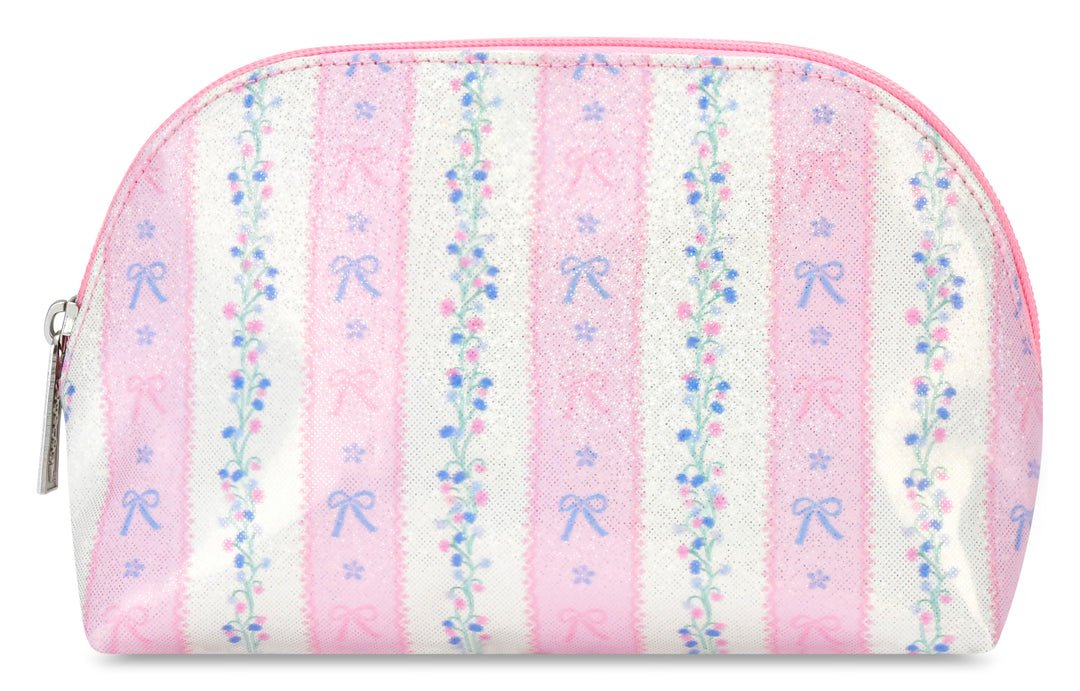 Floral Stripes Oval Cosmetic Bag