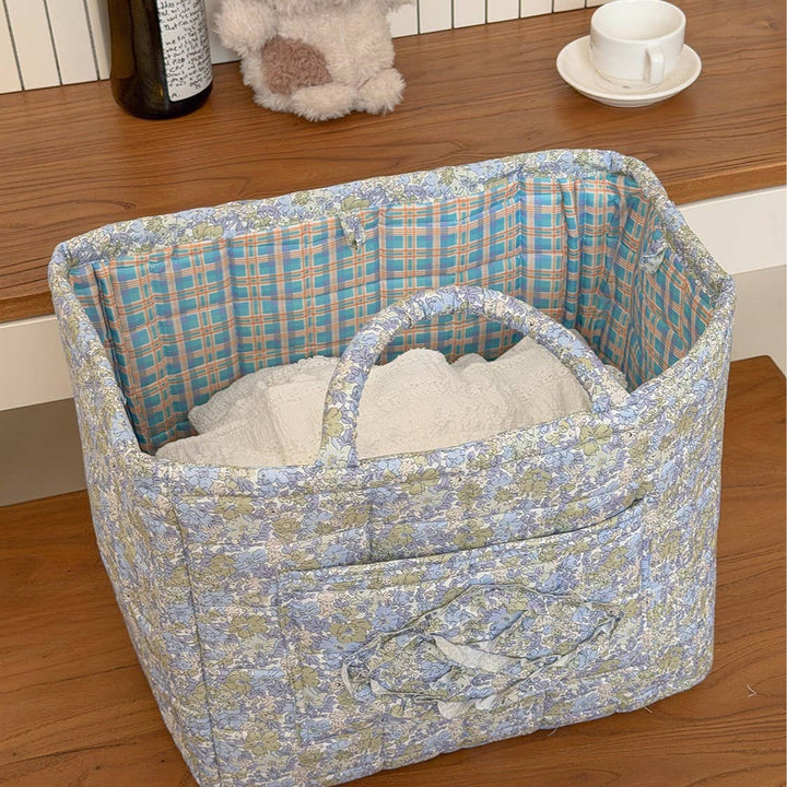 MKS America - Quilted Floral Laundry Basket Foldable Storage Basket: Pink / M