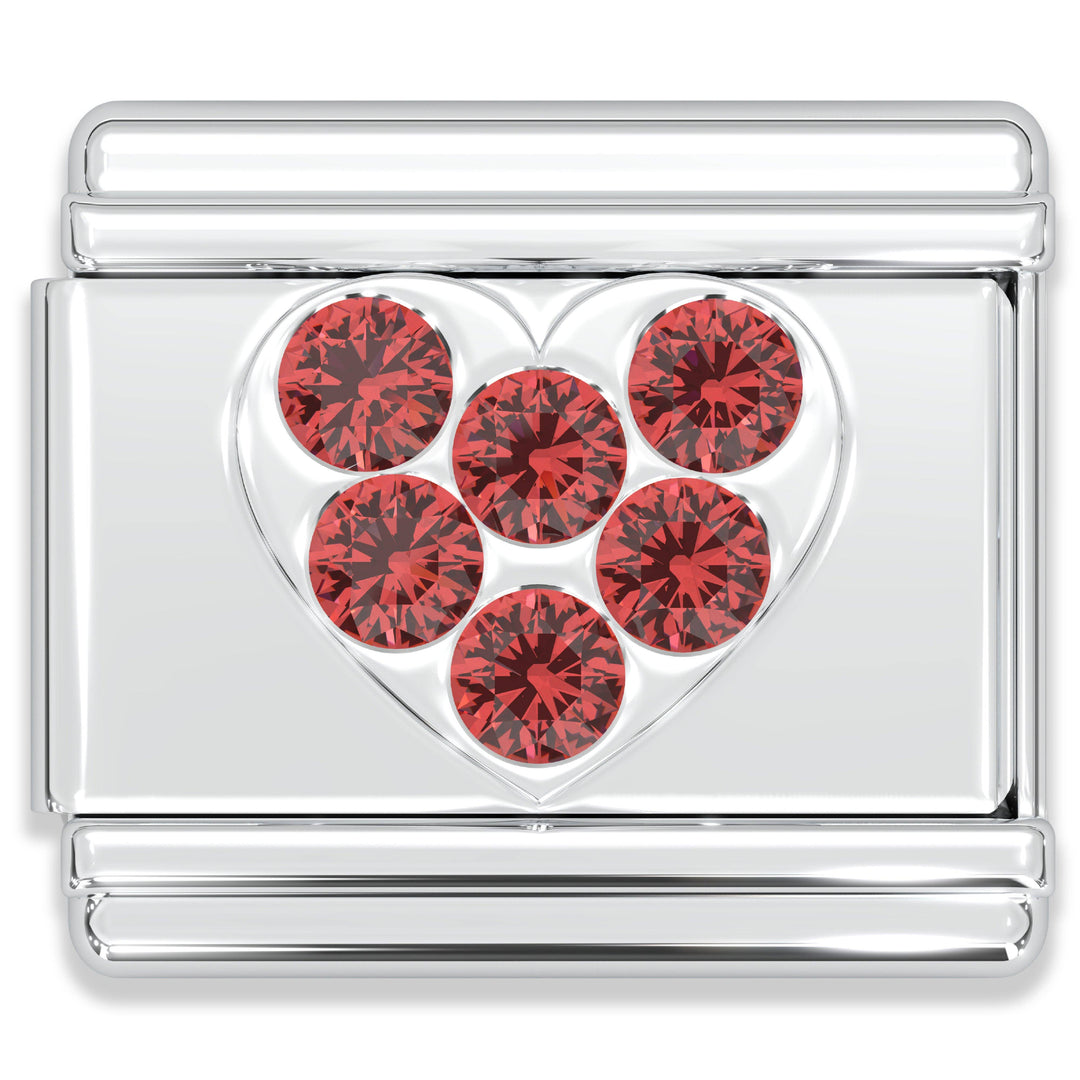 Natalia - Italian Charm Bracelet Charms - Rhinestone Heart Links: Red