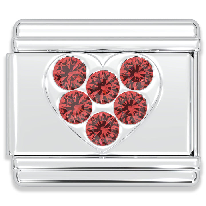Natalia - Italian Charm Bracelet Charms - Rhinestone Heart Links: Red