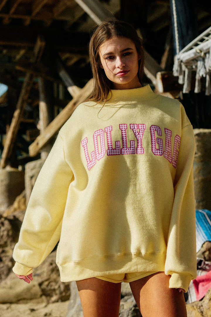 BUCKETLIST INC - IT2594-DILLYDALLY2 | Reversible Mockneck Sweatshirt: Butter Yellow / S/M-L/XL (3-3)