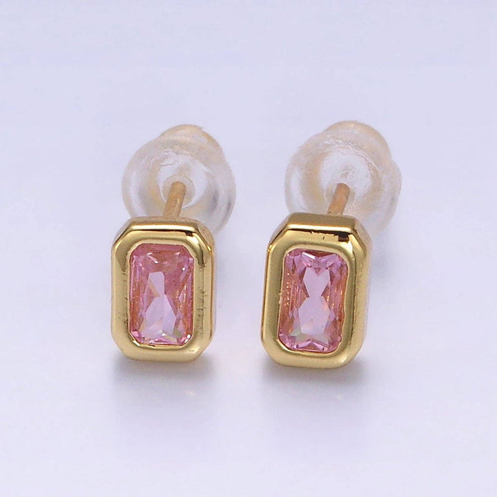 Aim Eternal - Gold Filled Colorful Multifaceted Baguette CZ Stud Earrings: Clear